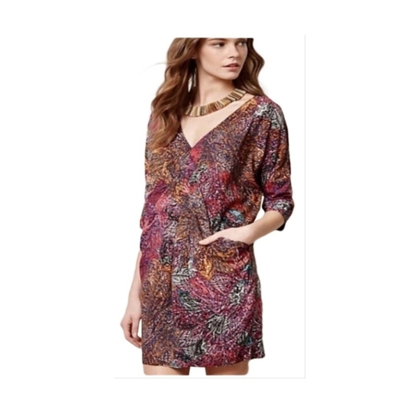 Anthropologie Edme & Esyllte Draped Front V Neck Multicolor Dress Size Small - Picture 14 of 14